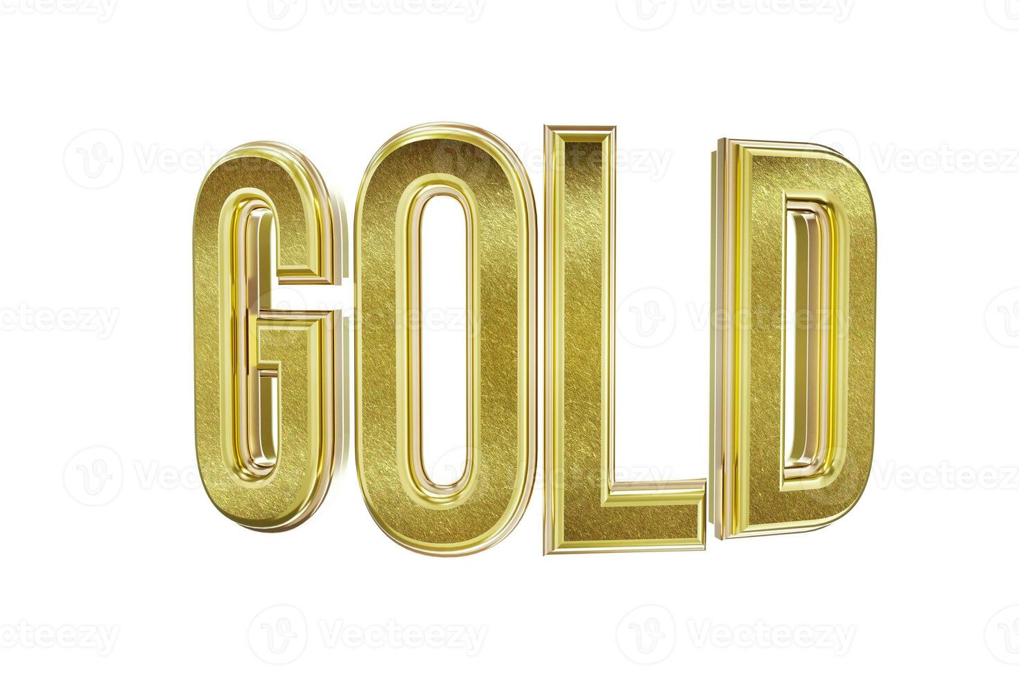 Word Gold written in gold in a 3d render photo