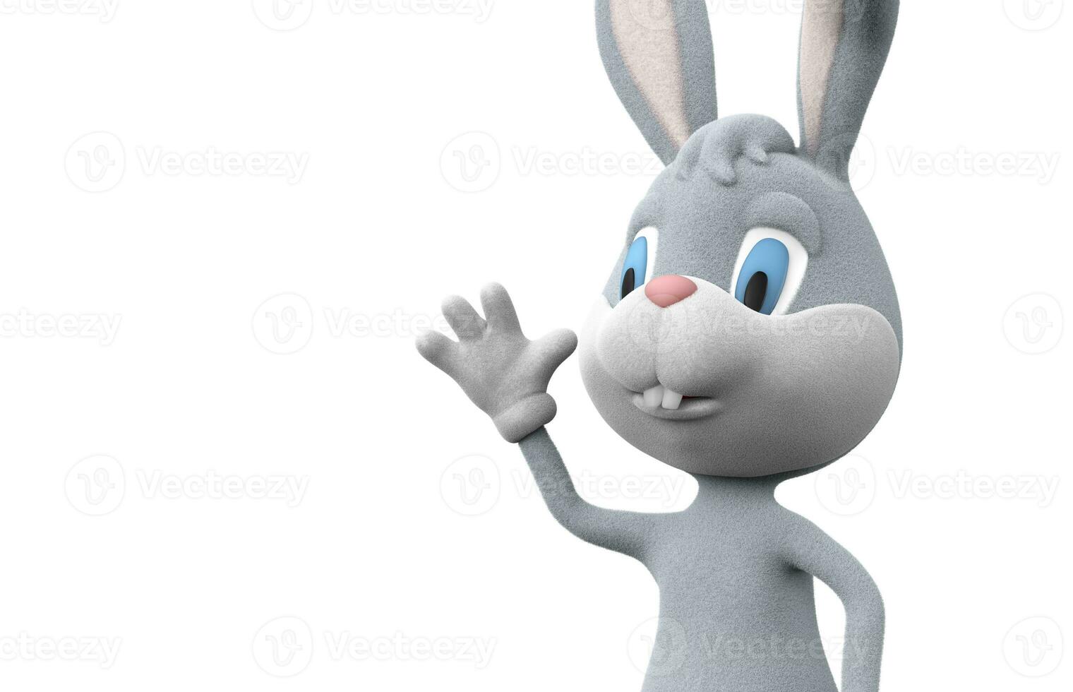 Easter bunny waving isolated on white background photo