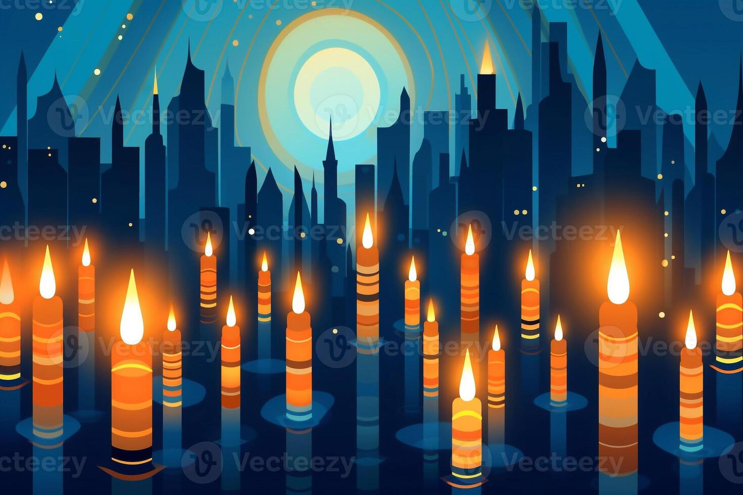 Candlestick with burning candles for Hanukkah, Ai generated photo