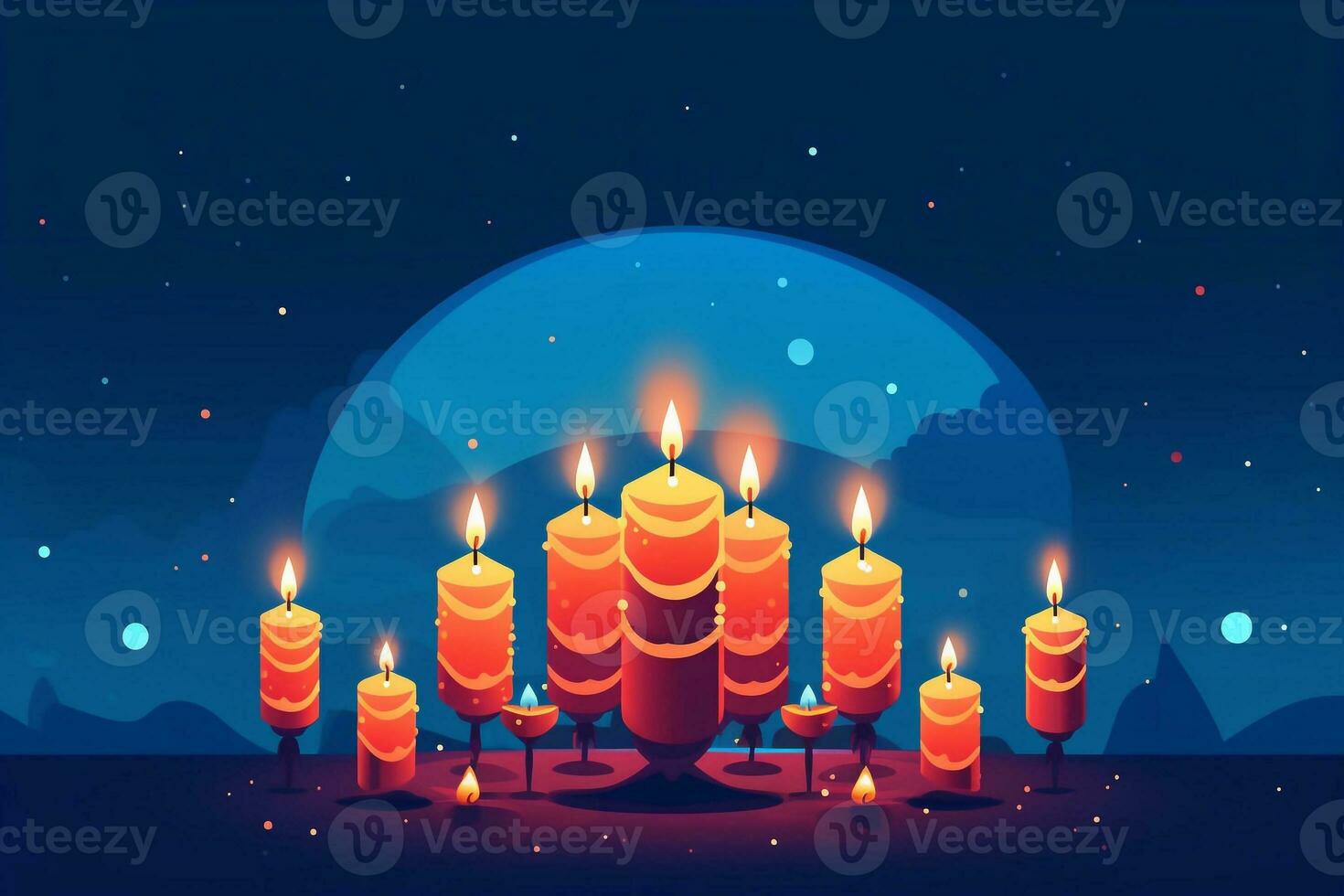 Candlestick with burning candles for Hanukkah, Ai generated photo