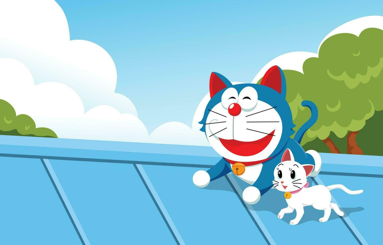 Two Cats Walking On The Roof Background vector