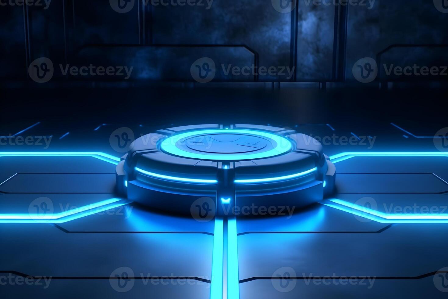 3D render blue sci-fi product display podium with background futuristic photo