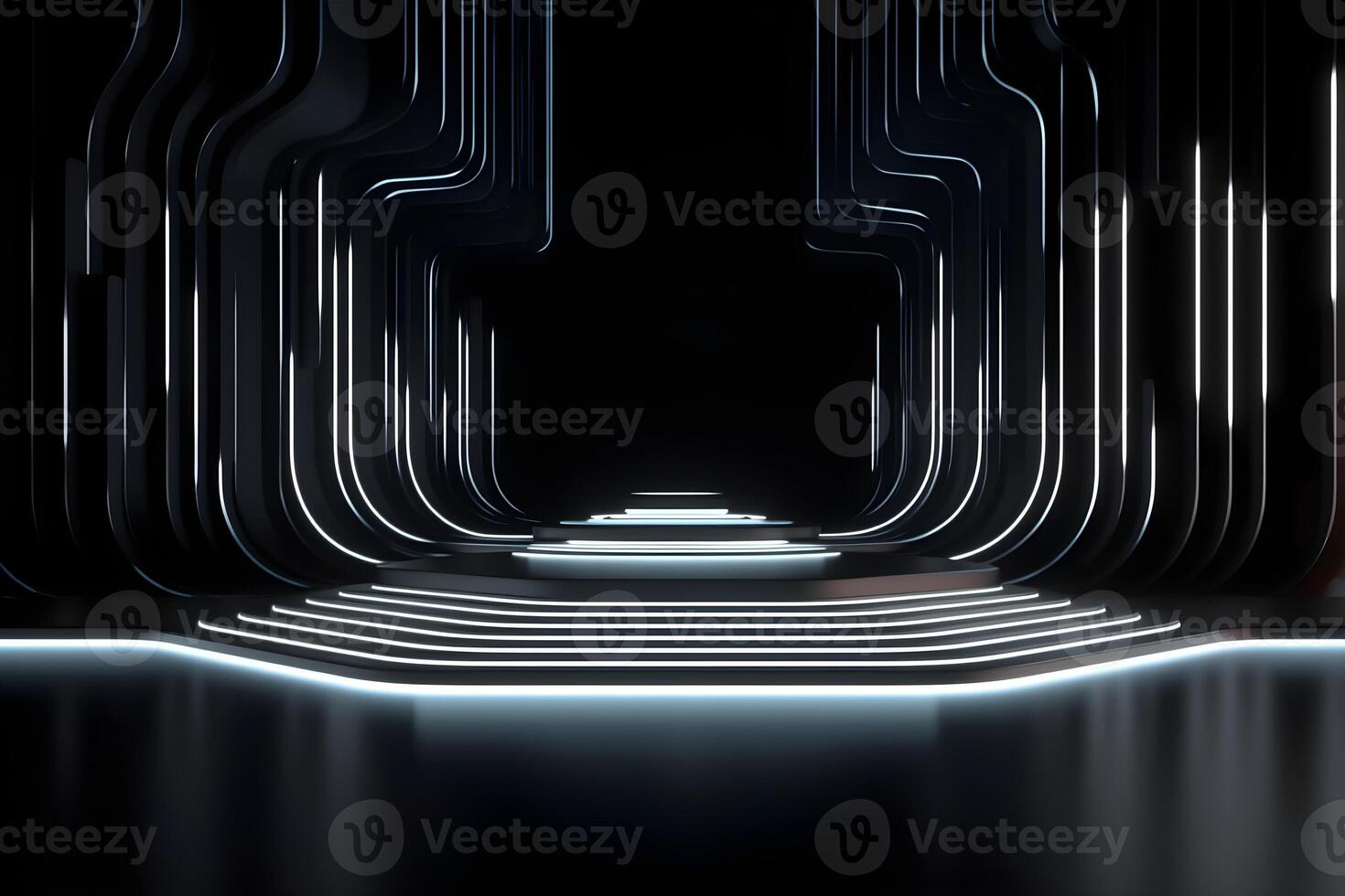 3D render white sci-fi product display podium with background futuristic photo