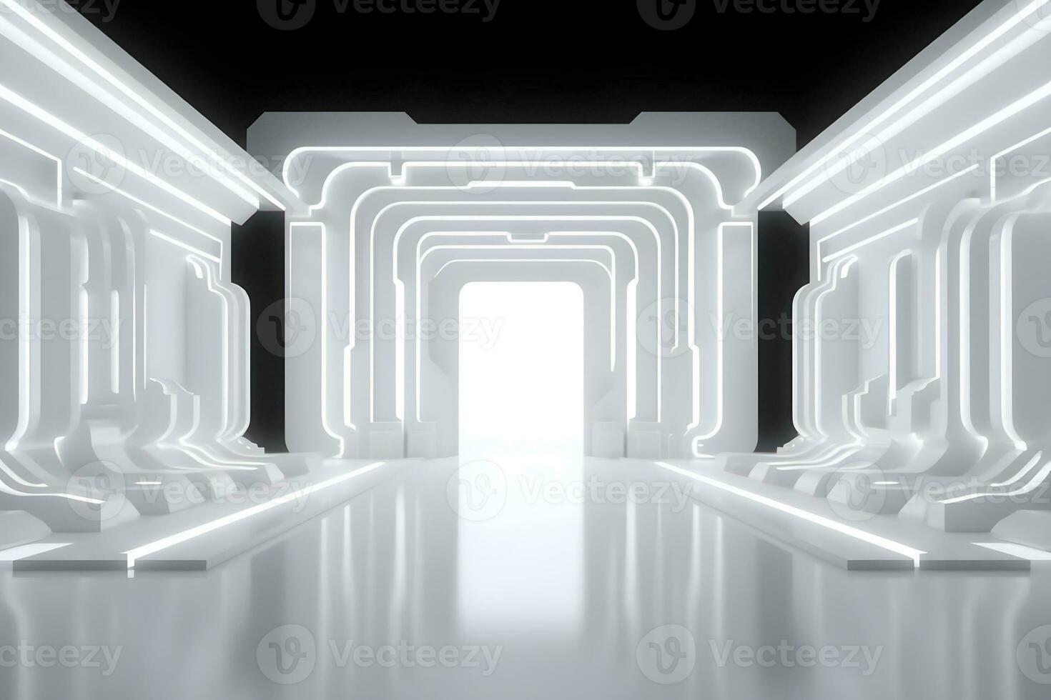 3D render white sci-fi product display podium with background futuristic photo