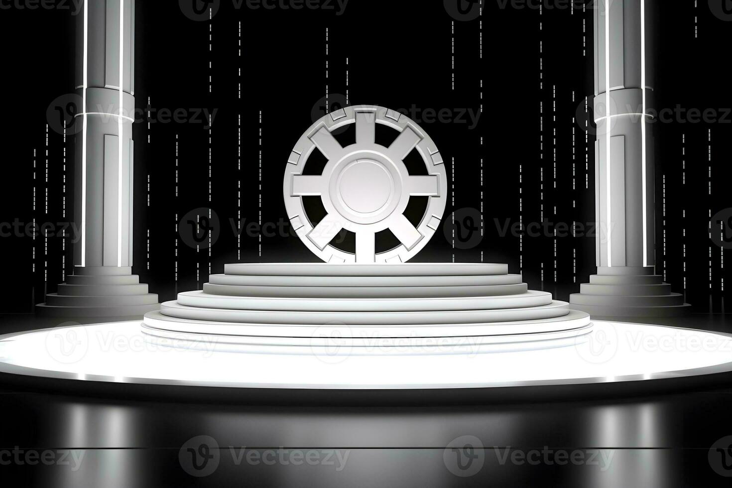 3D render white sci-fi product display podium with background futuristic photo