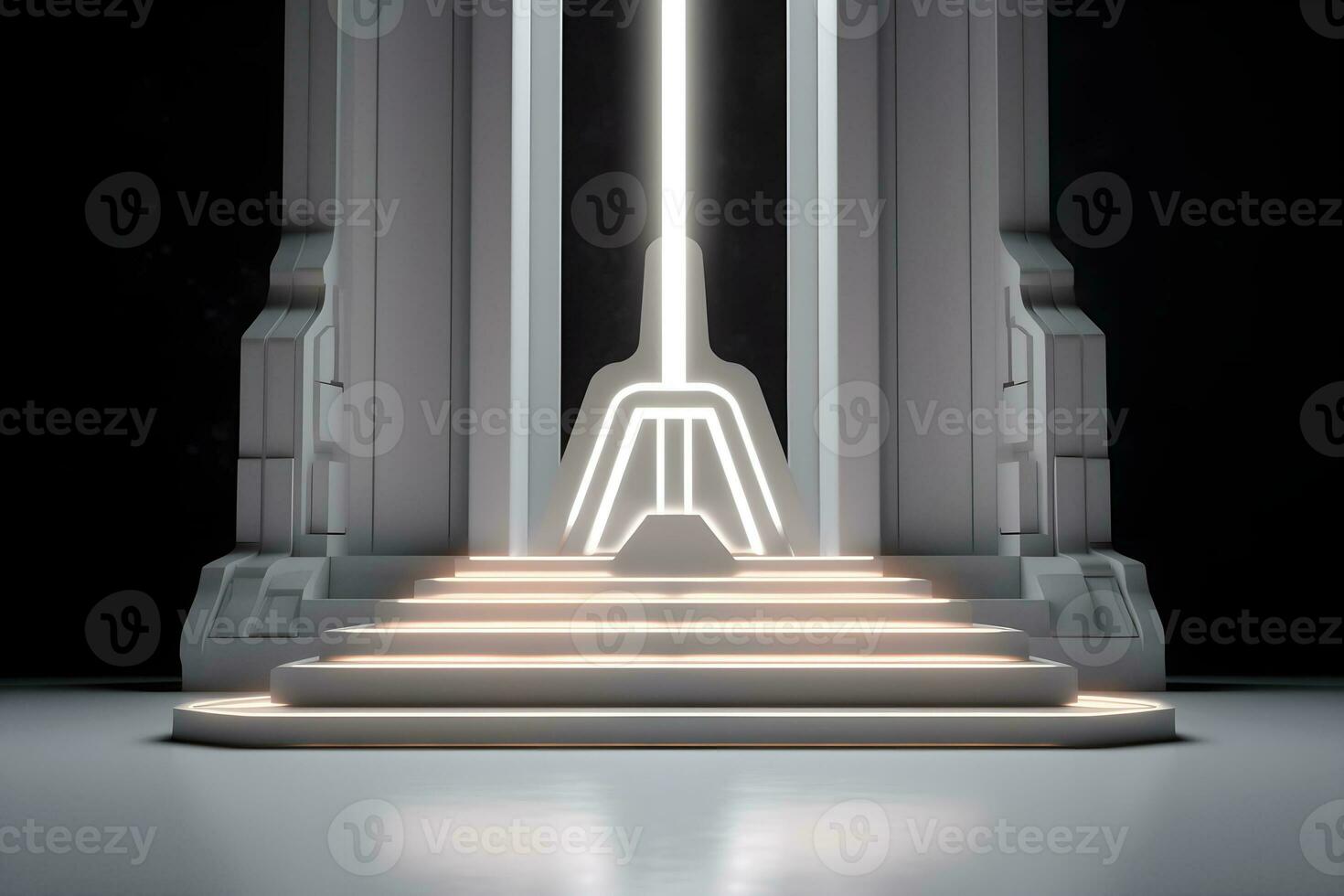 3D render white sci-fi product display podium with background futuristic photo