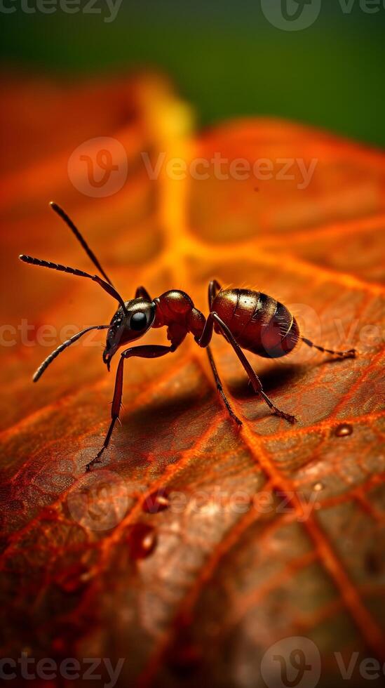 Red ants are looking for food on tree. photo