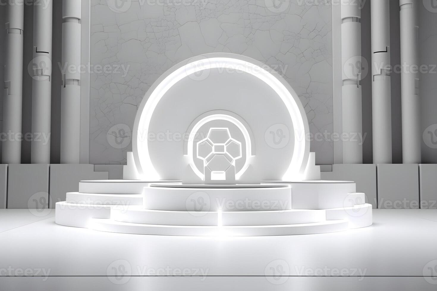 3D render white sci-fi product display podium with background futuristic photo