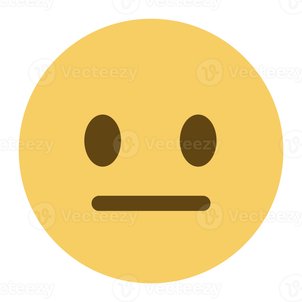 Top quality emoticon. Expressionless emoji. Straight face, emoticon with neutral line eyes and mouth. Yellow face emoji. Popular element. png