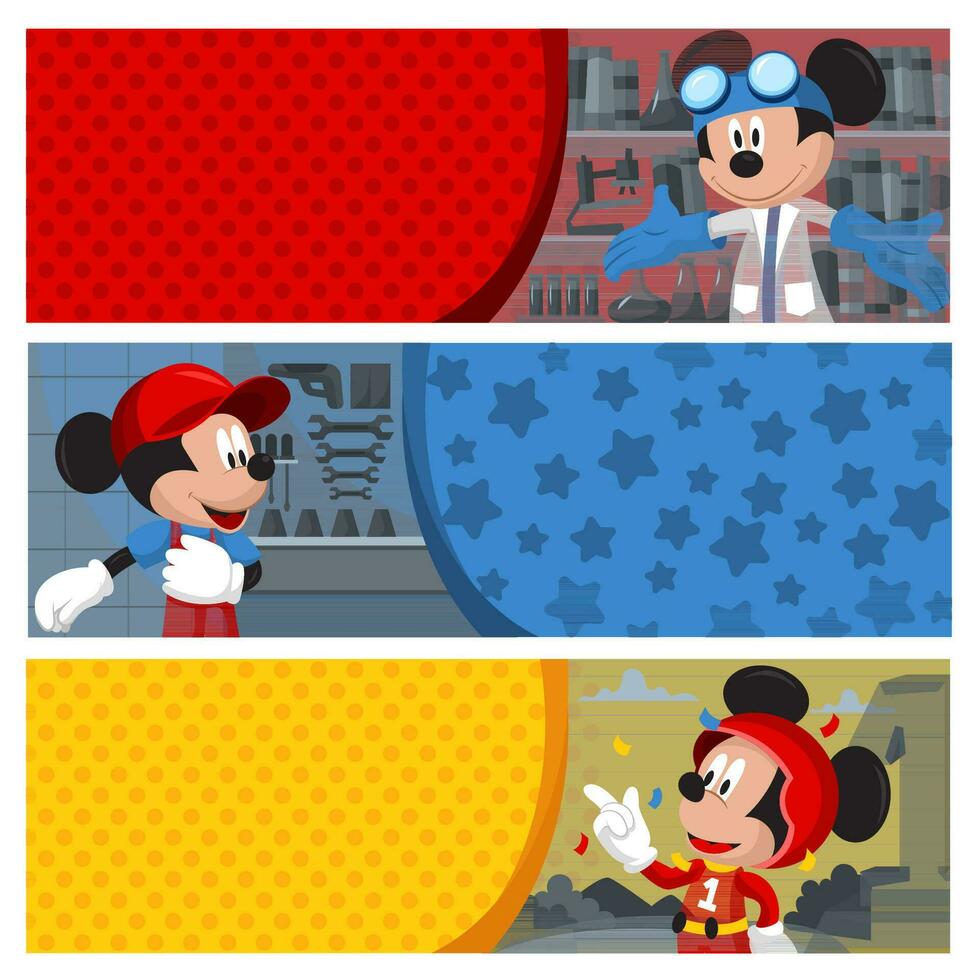 Set of Funny Mouse Cartoon Banners vector