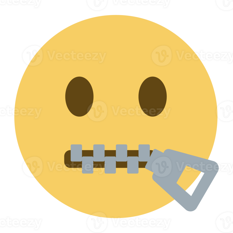 Top quality emoticon. Zip mouth emoji. Silent emoticon with closed metal zipper for mouth. Yellow face emoji. Popular element. png