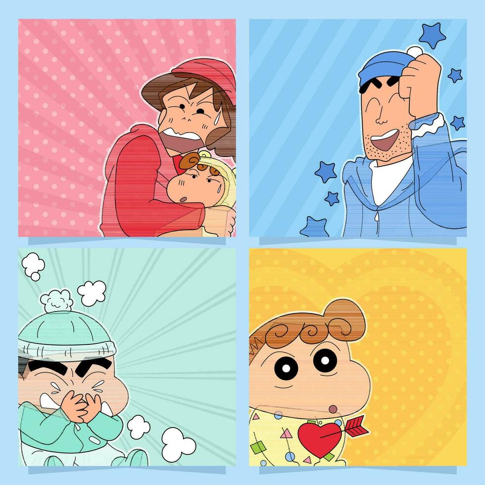 Cute Japanese Cartoon Character Set of Social Media Posts vector