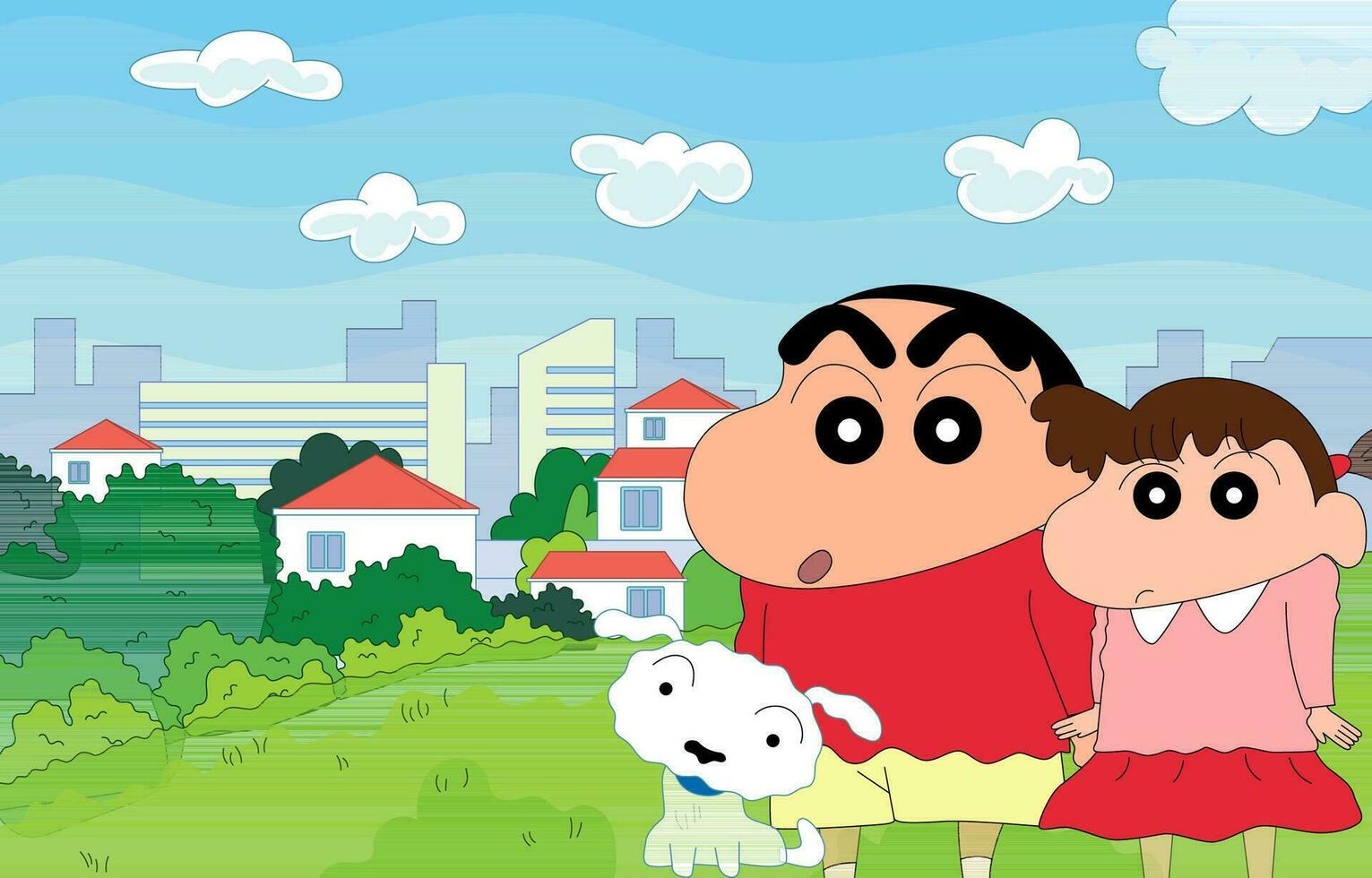 Japanese Cartoon Cute Little Boy and Friend vector