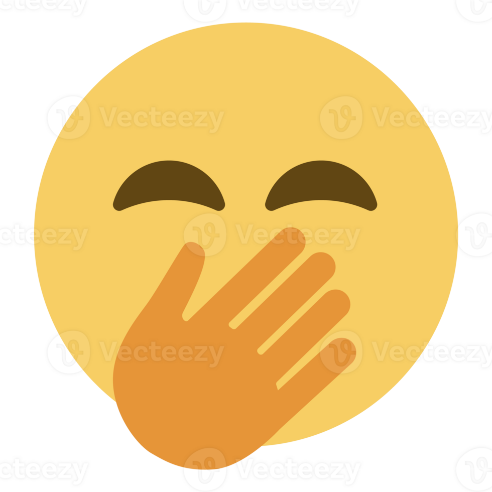 Top quality emoticon. Chuckle Emoji. Emoticon cover mouth with hand while laughing. Yellow face emoji. Popular element. png