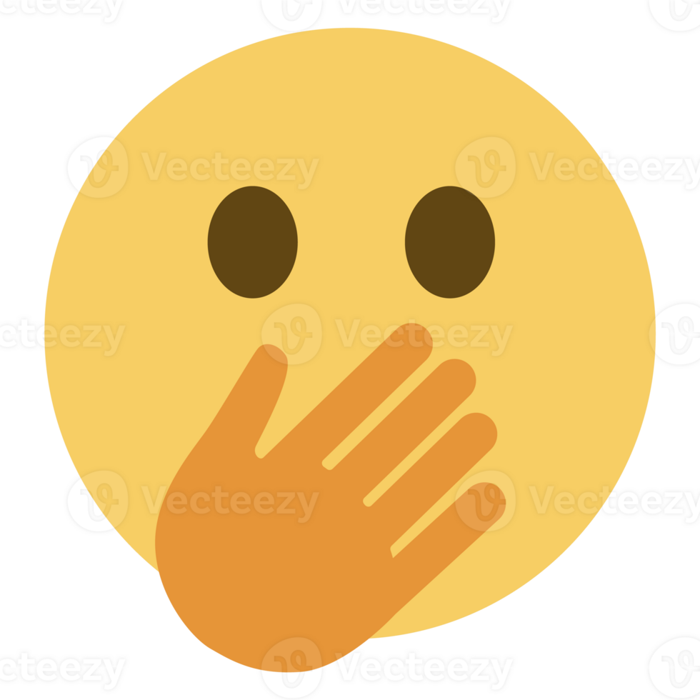 Top quality emoticon. Embarrassed emoticon, cover mouth with hand. Yellow face emoji. Popular element. png