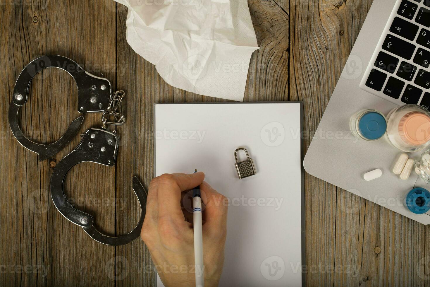 Blank sheet of paper and human hand. photo