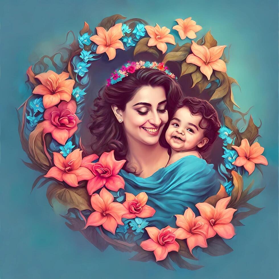 Happy Mother Day Floral And Decorative Art Work photo