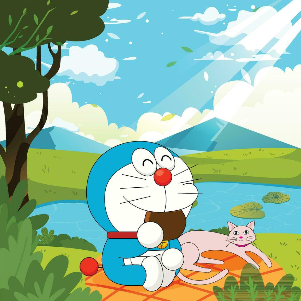 Cats Picnic in the Park Eating Dorayaki vector