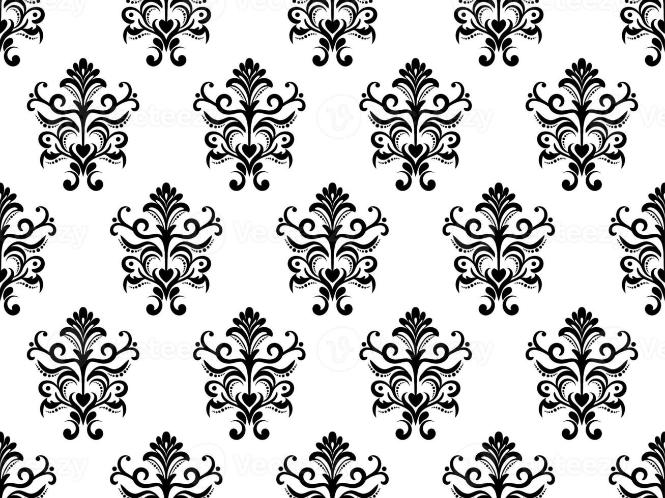 Damask digital paper seamless floral pattern.  Flowers on a black and white background. Luxury Royal Wallpaper. photo