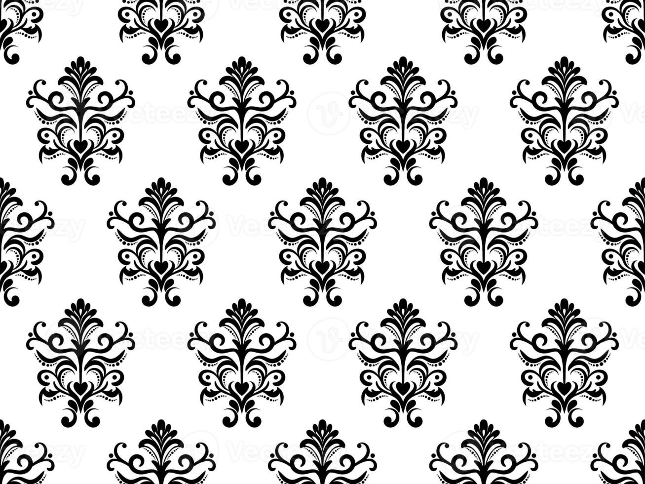 Damask digital paper seamless floral pattern.  Flowers on a black and white background. Luxury Royal Wallpaper. photo