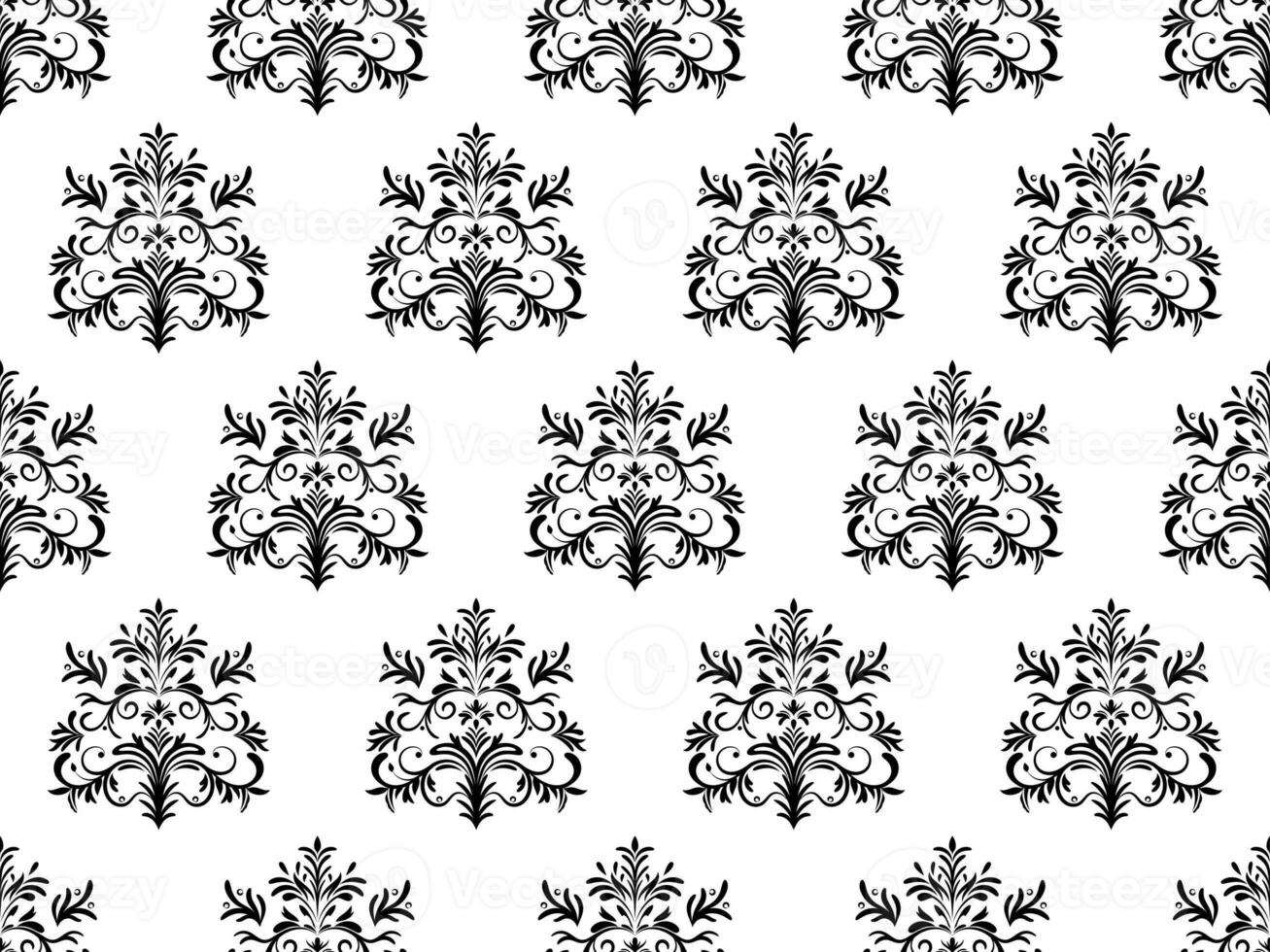Damask digital paper seamless floral pattern.  Flowers on a black and white background. Luxury Royal Wallpaper. photo