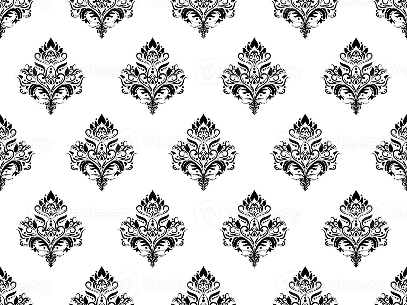 Damask digital paper seamless floral pattern.  Flowers on a black and white background. Luxury Royal Wallpaper. photo