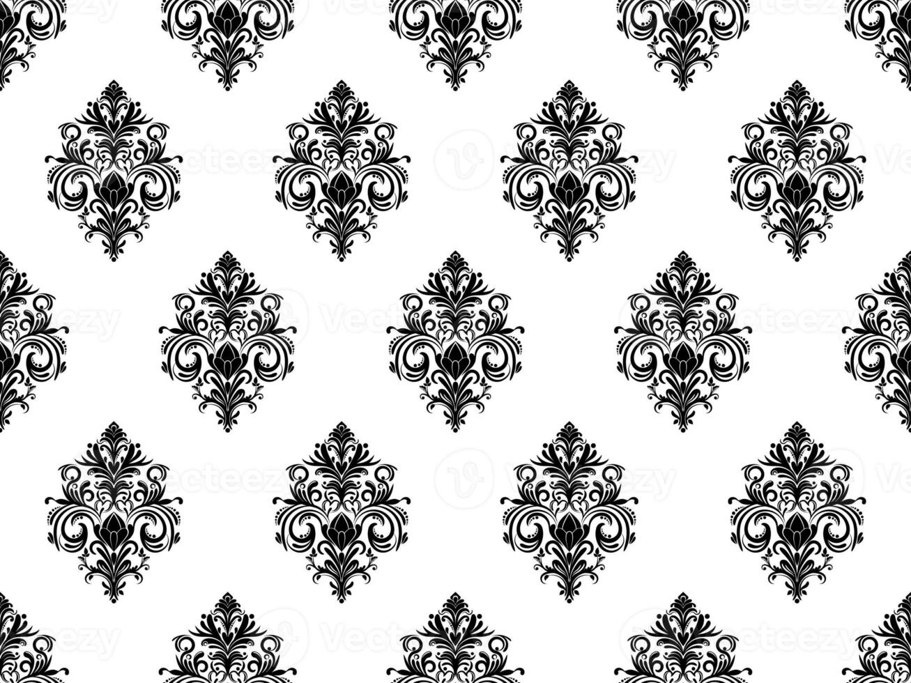 Damask seamless pattern. Black flowers Luxury Royal Wallpaper. Floral Background. photo