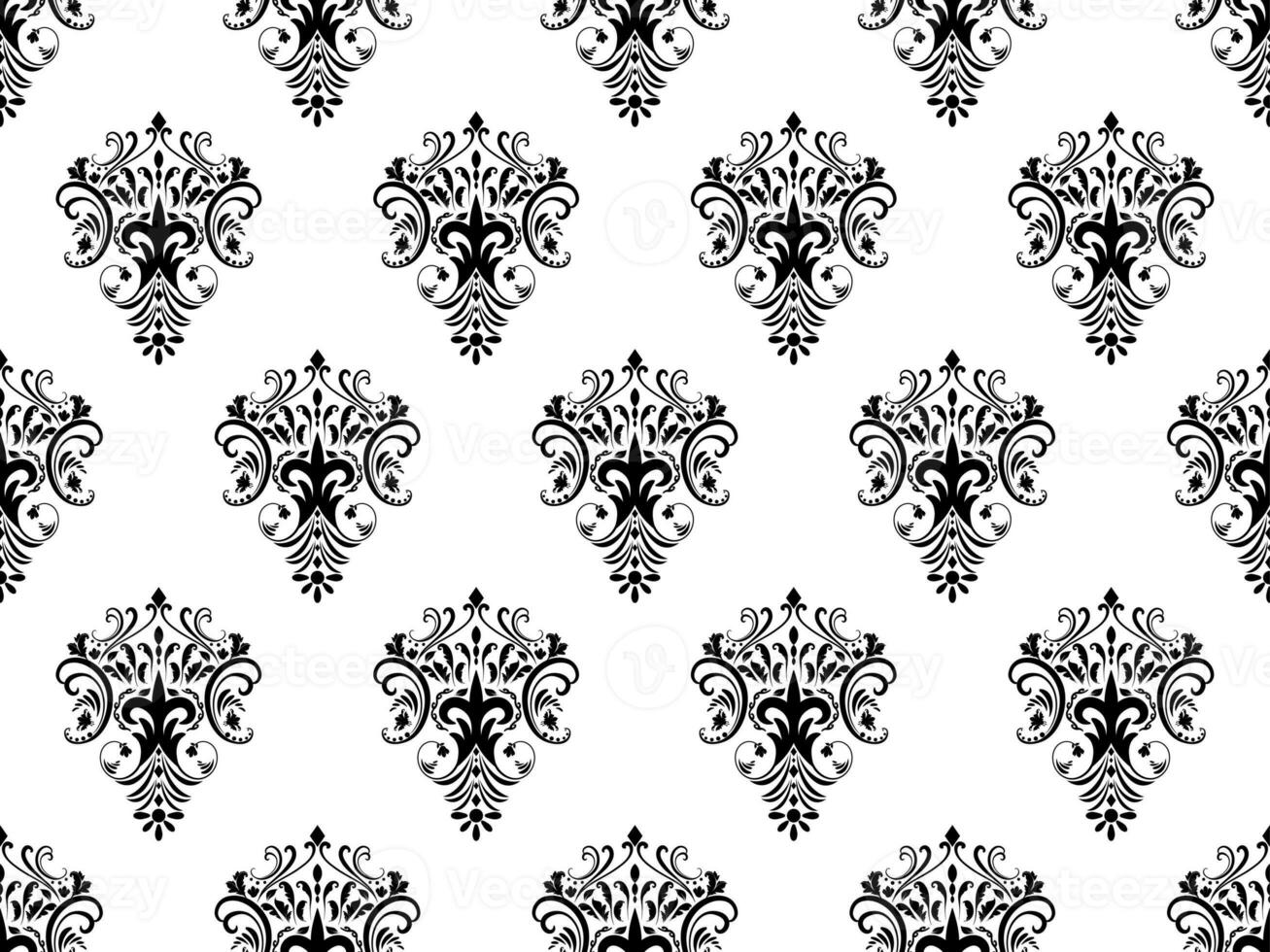 Damask digital paper seamless floral pattern.  Flowers on a black and white background. Luxury Royal Wallpaper. photo