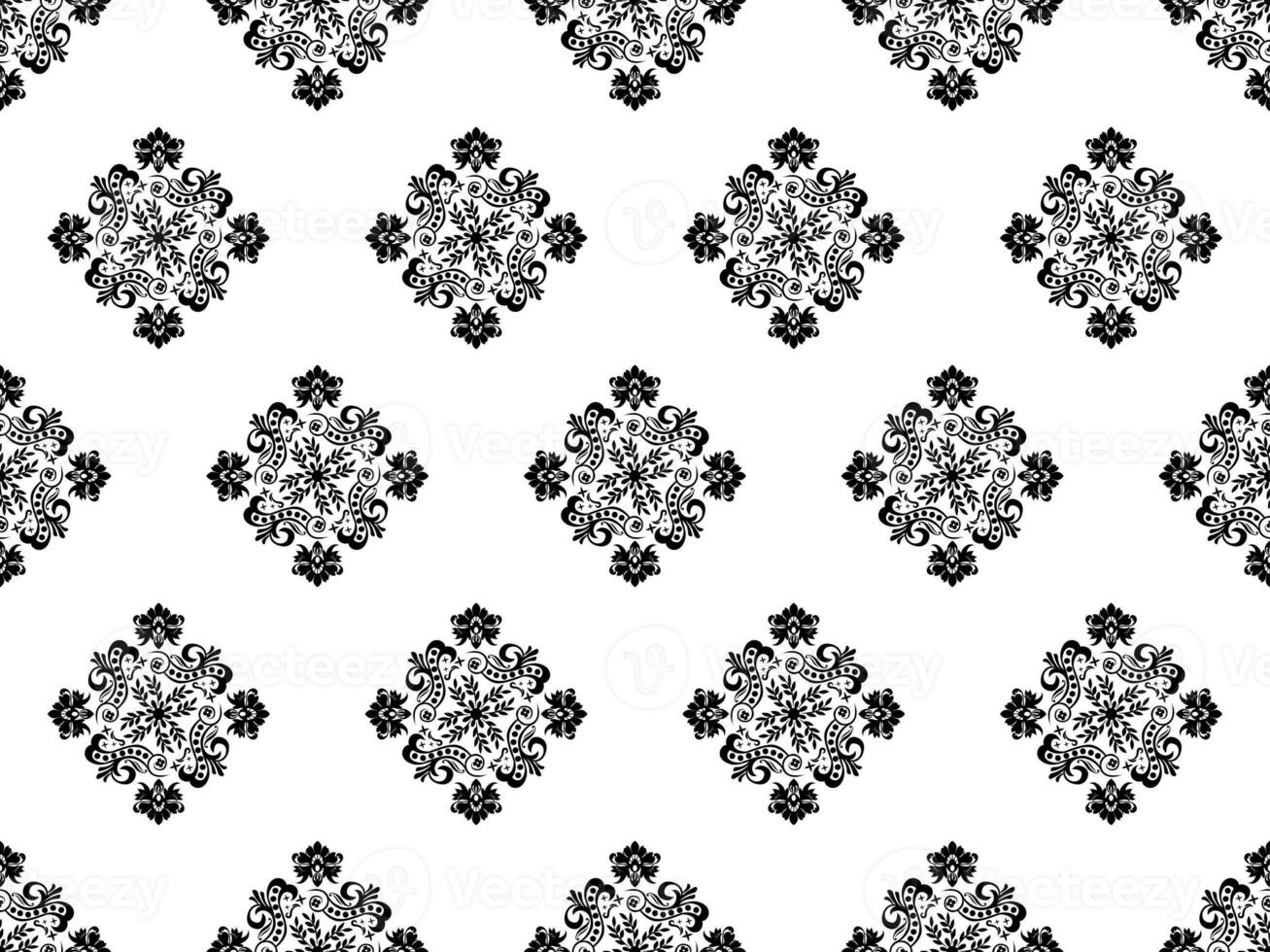 Damask digital paper seamless floral pattern.  Flowers on a black and white background. Luxury Royal Wallpaper. photo