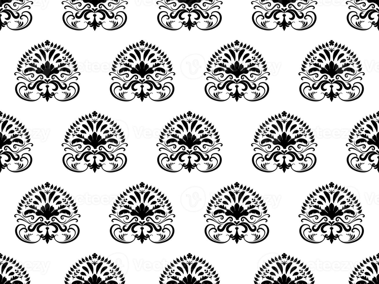 Damask digital paper seamless floral pattern.  Flowers on a black and white background. Luxury Royal Wallpaper. photo