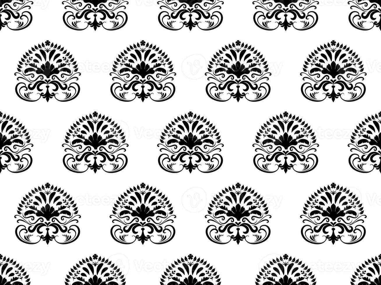 Damask digital paper seamless floral pattern.  Flowers on a black and white background. Luxury Royal Wallpaper. photo