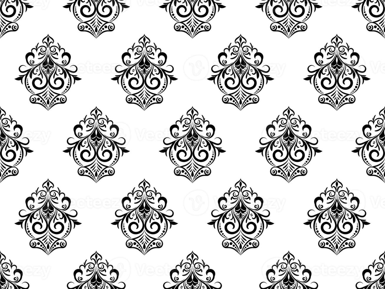 Damask digital paper seamless floral pattern.  Flowers on a black and white background. Luxury Royal Wallpaper. photo