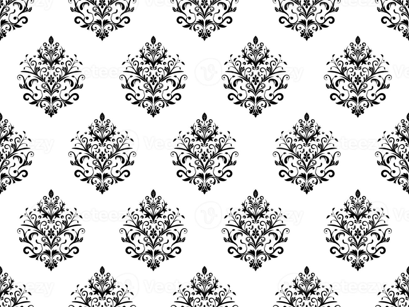 Damask digital paper seamless floral pattern.  Flowers on a black and white background. Luxury Royal Wallpaper. photo