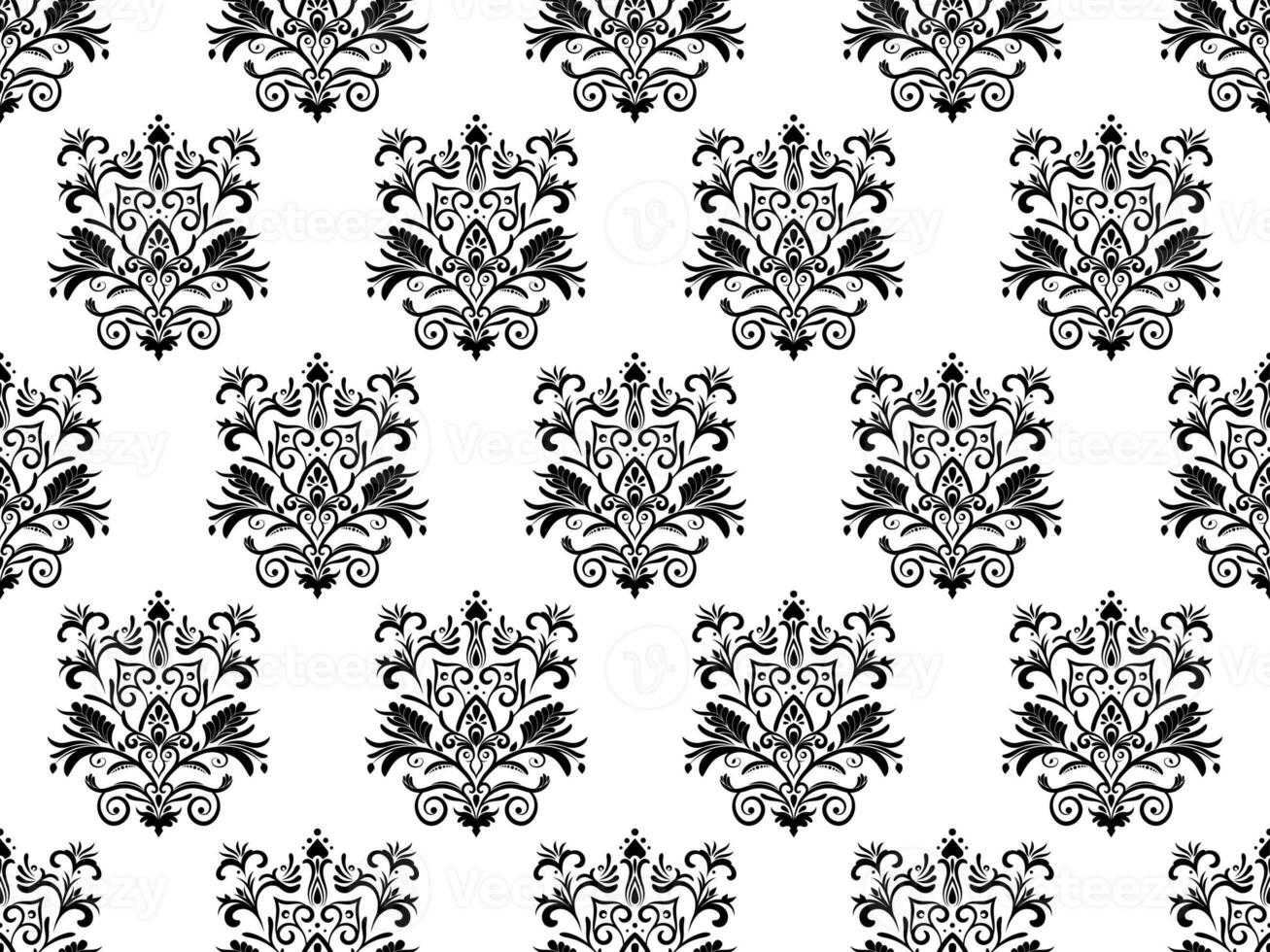 Damask digital paper seamless floral pattern.  Flowers on a black and white background. Luxury Royal Wallpaper. photo