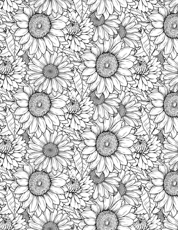 Flower Kids and Adult Coloring page spring and summer doodle elements. Mandala pattern with floral elements on white background design for flower mandala coloring book. photo