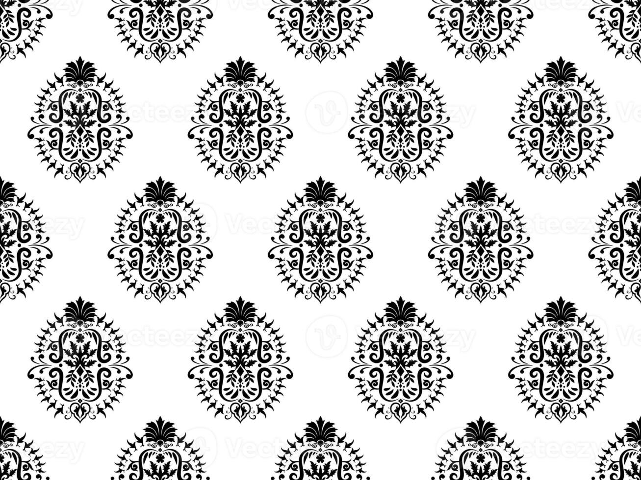 Damask digital paper seamless floral pattern. Black Flowers on a white background. Luxury Royal Wallpaper. photo