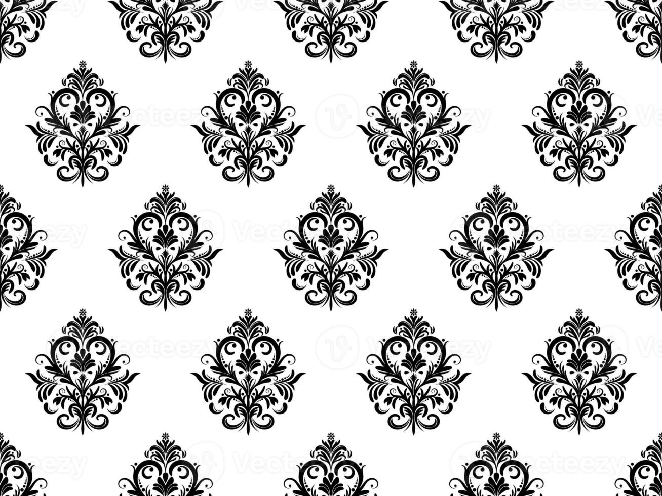 Damask digital paper seamless floral pattern.  Flowers on a black and white background. Luxury Royal Wallpaper. photo