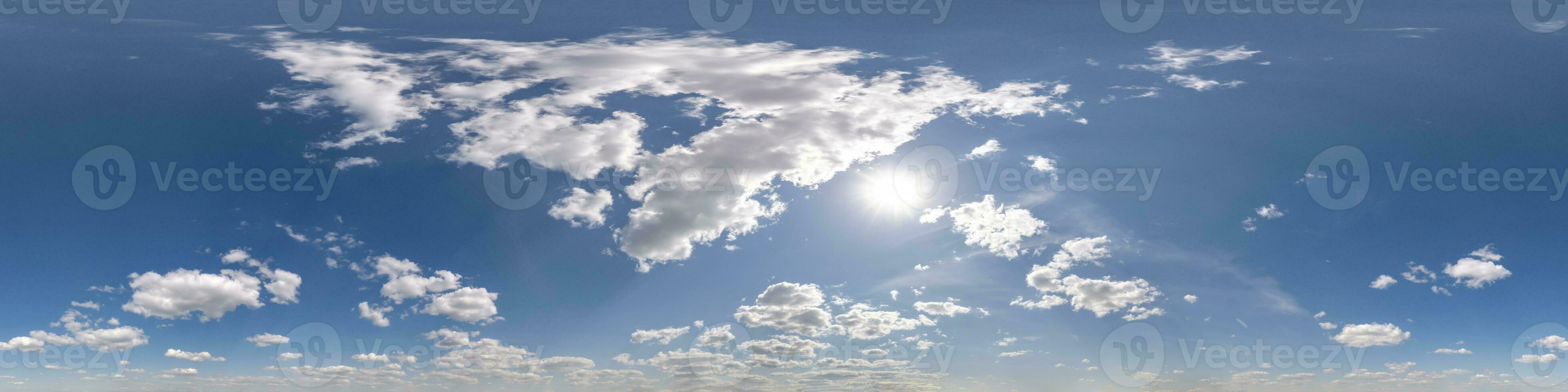 seamless cloudy blue sky hdri 360 panorama view with zenith and beautiful clouds for use in 3d graphics as sky dome replacement or edit drone shot photo