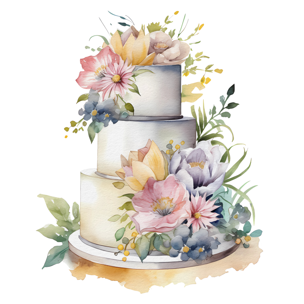 beautiful watercolor wedding cake, AI Generative png