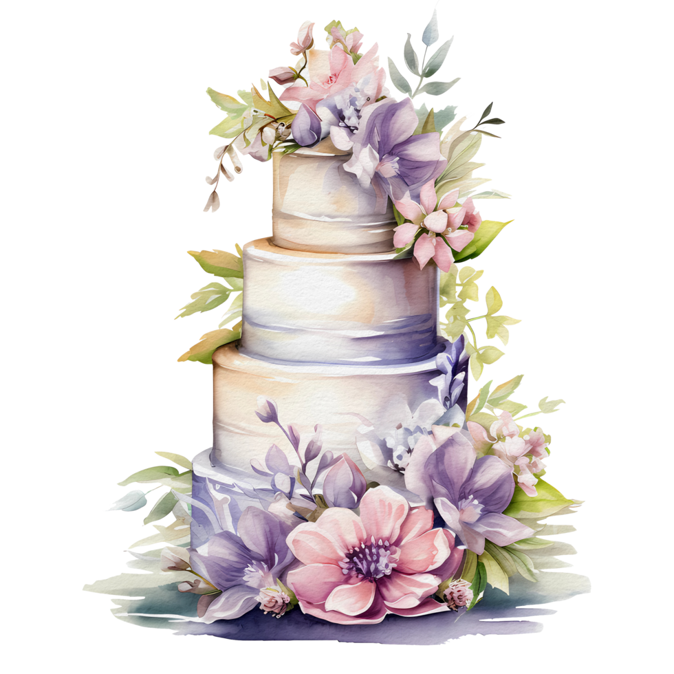 watercolor wedding cake, AI Generative png