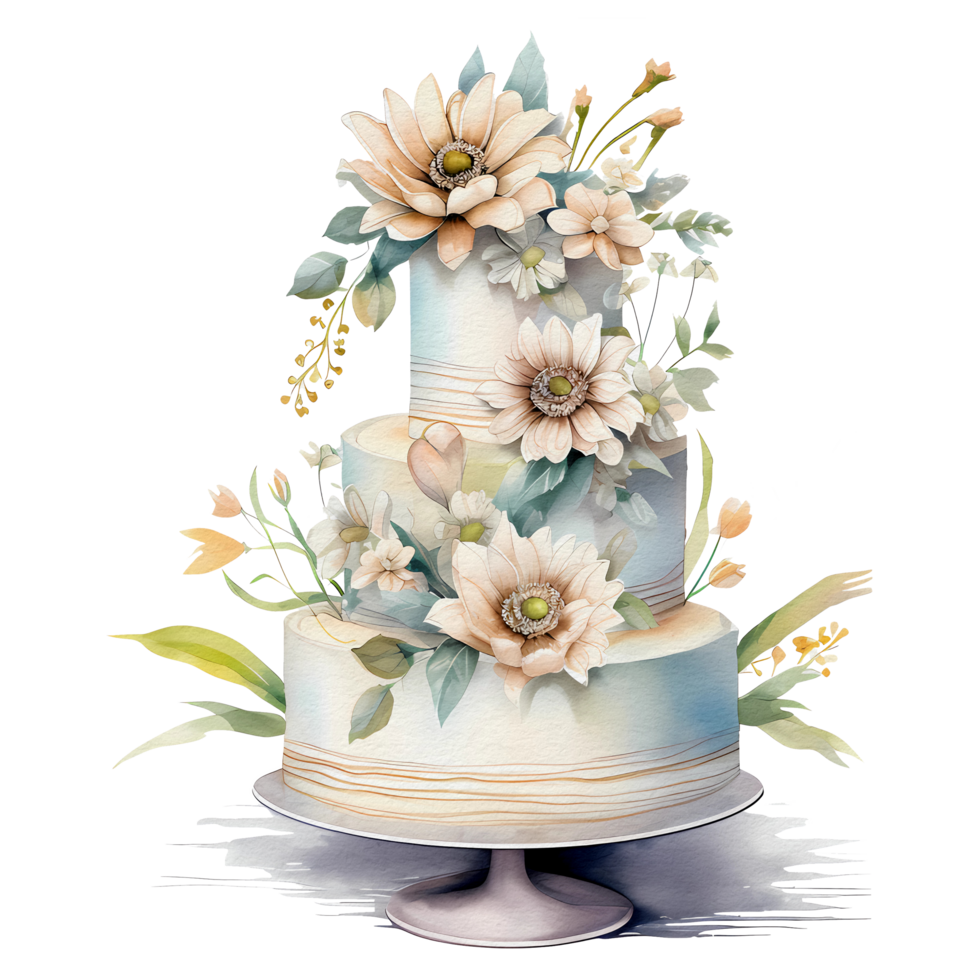 aquarelle mariage gâteau, ai génératif png