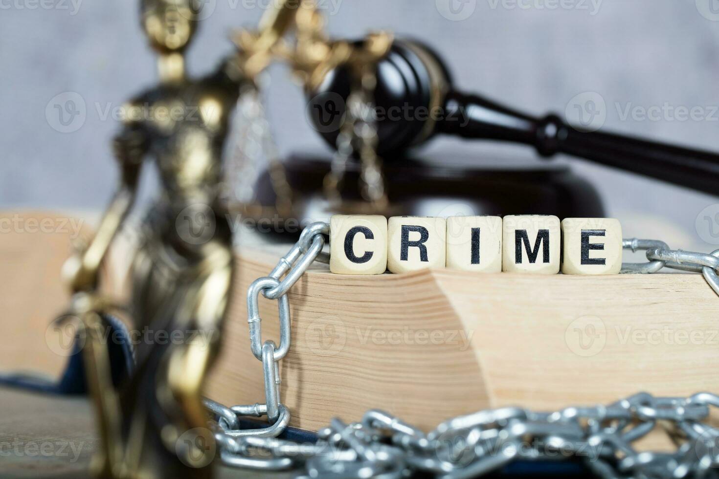 Word CRIME composed of wooden letters. Closeup photo