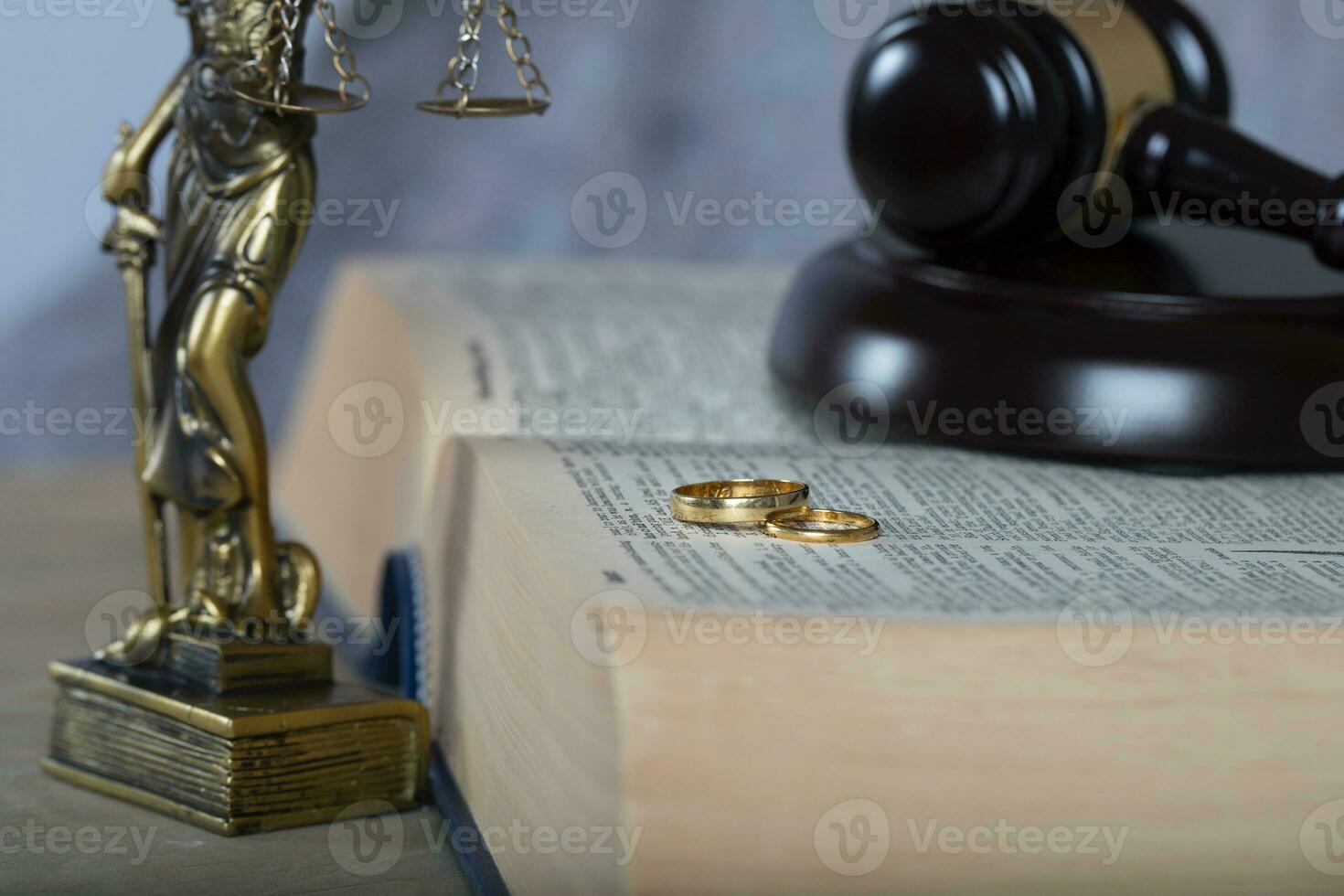 Marriage rings on a thick book. photo