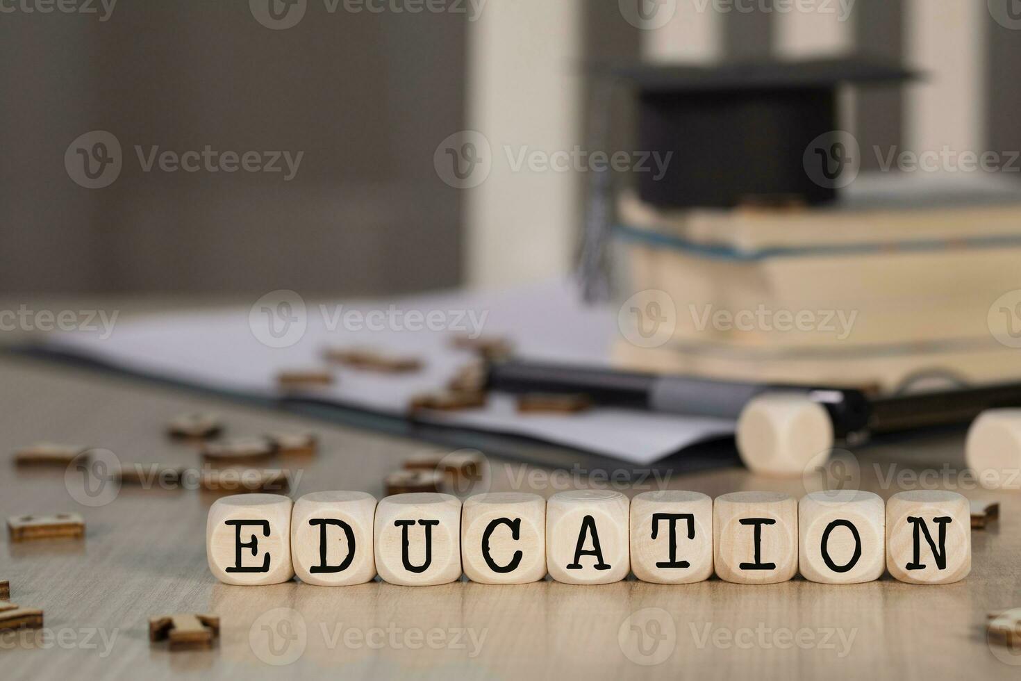 Word EDUCATION composed of wooden dices. photo