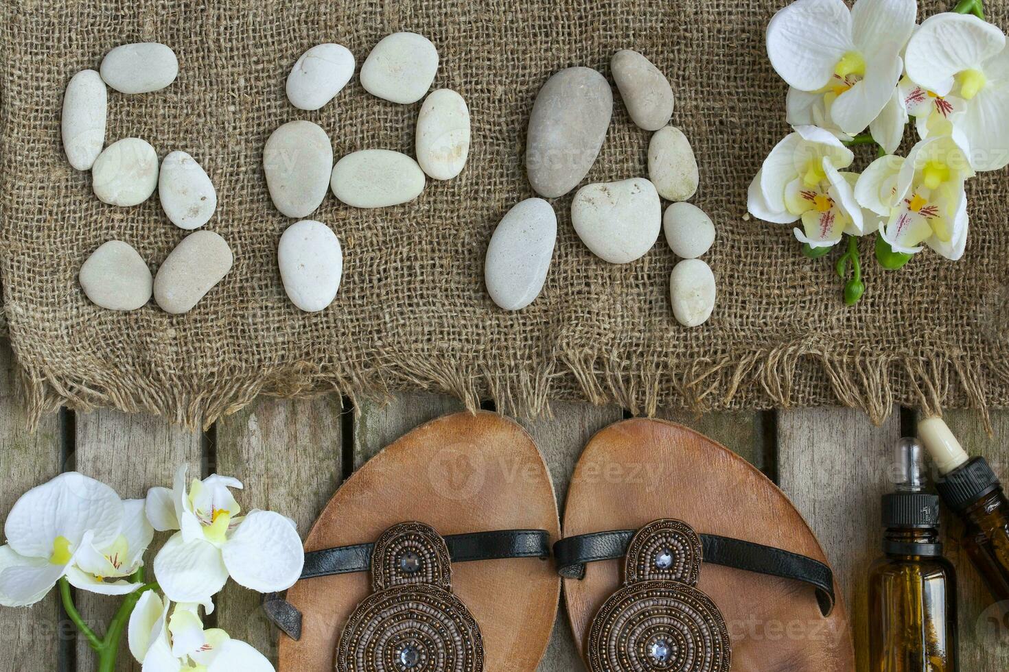 The word spa done with river pebbles. Background photo