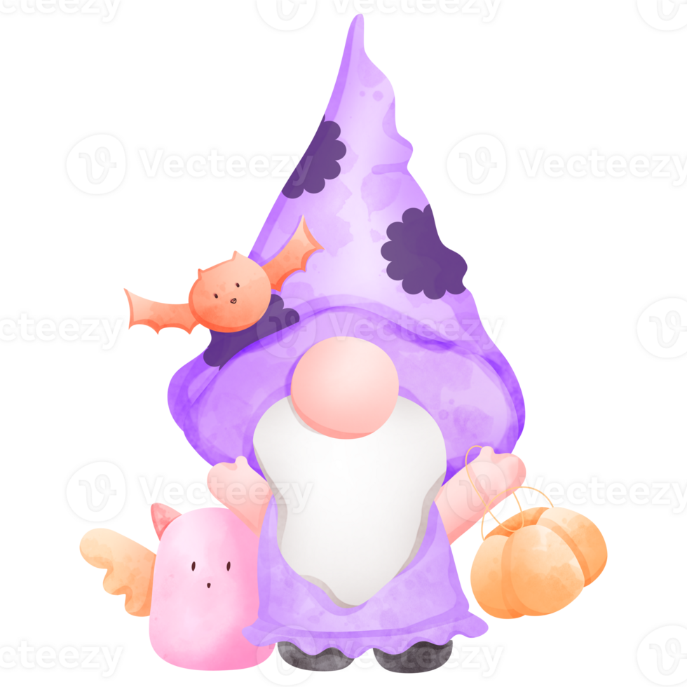 Draw Halloween Gnomes cute cartoon clipart illustration, watercolour, Witches Design, Cute Halloween Cartoon character costume clipart. png