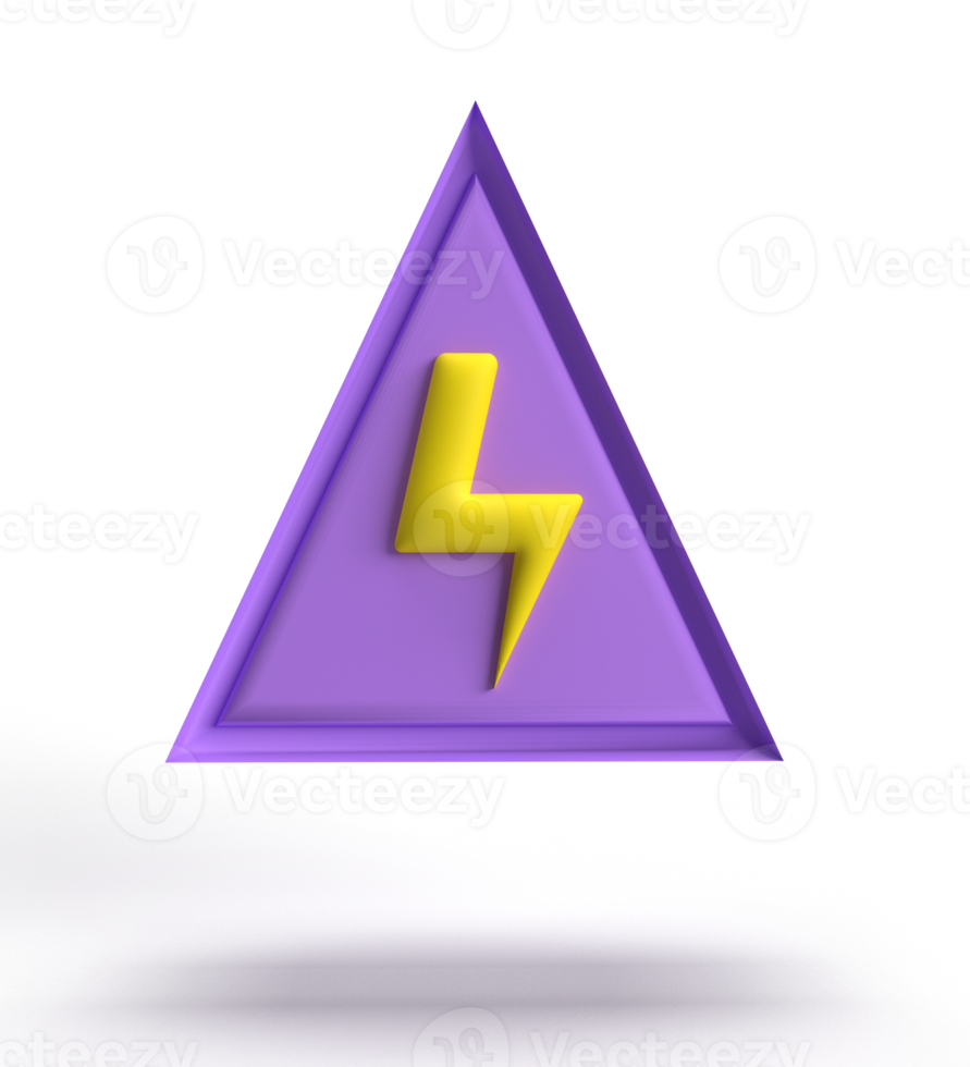 Triangle sign purple violet color electricity power energy voltage danger lightning warning icon safety shock web yellow risk button cable bolt thunder attention alert technology security element png