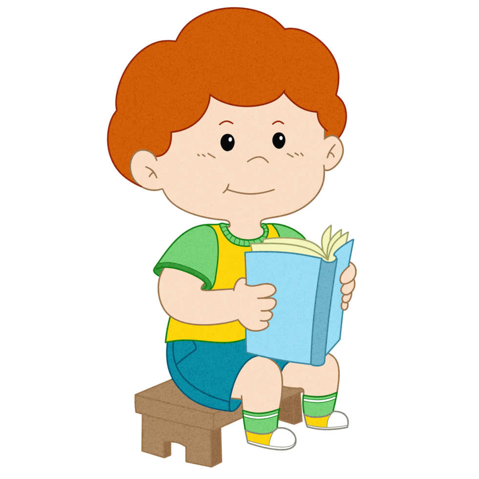 Cute Little Boy Cartoon Reading 24996844 PNG