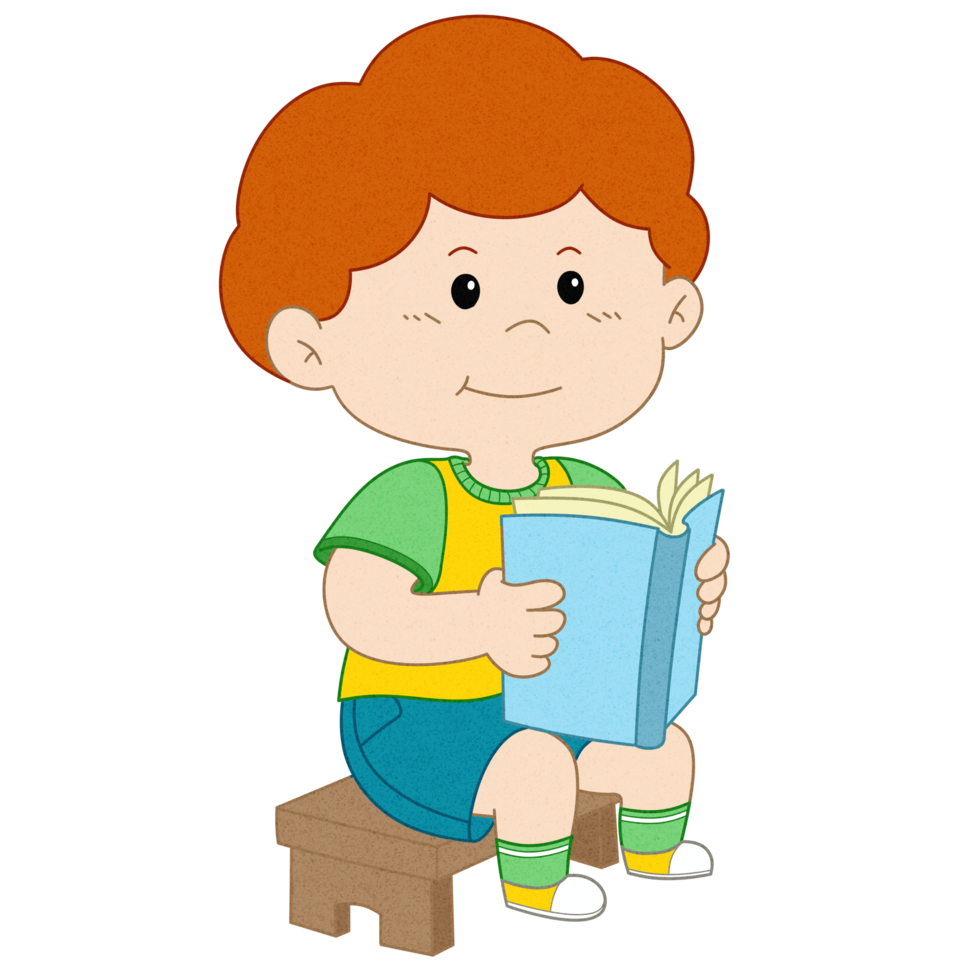 Cute Little Boy Cartoon Reading png