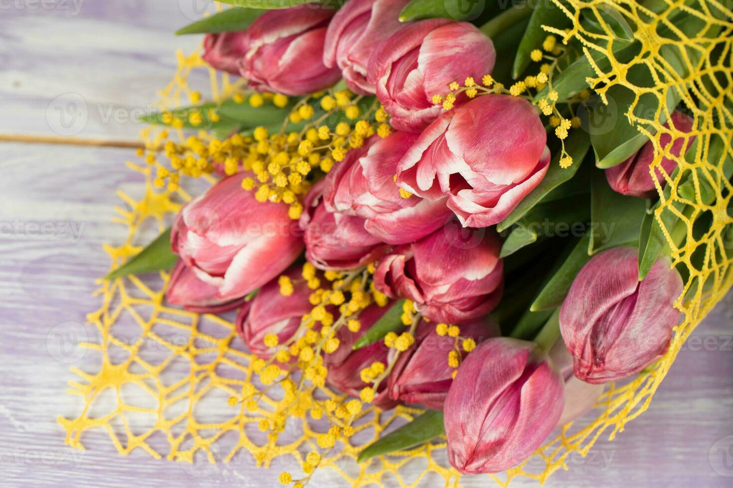 Bunch of pink tulips. Closeup photo